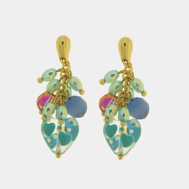Orecchini in Metallo con pietre multicolor e cuore turchese pendente