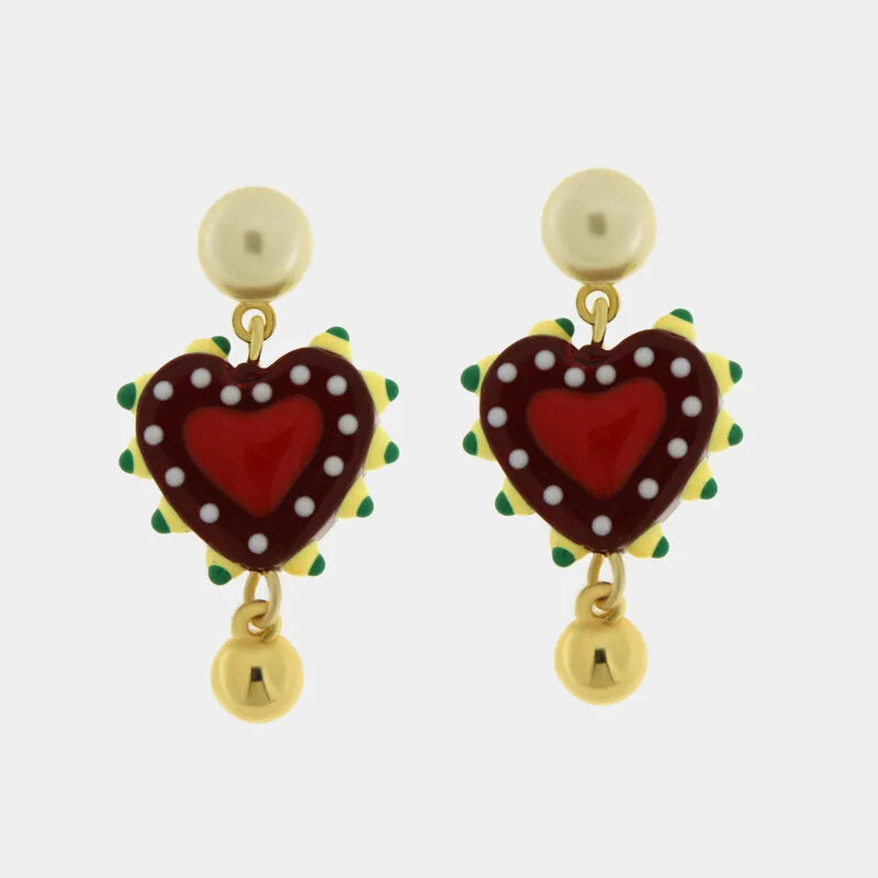 Orecchini in Metallo con Murano Stone sfere e cuore rosso pendente