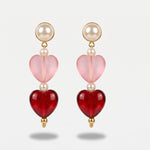 Orecchini in Metallo Cuore rosso bordeaux, goccia rosa, romantico - BYSIMON gioielli