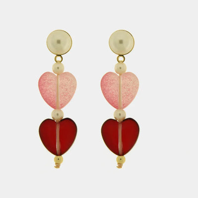 Orecchini in Metallo Cuore rosso bordeaux, goccia rosa, romantico