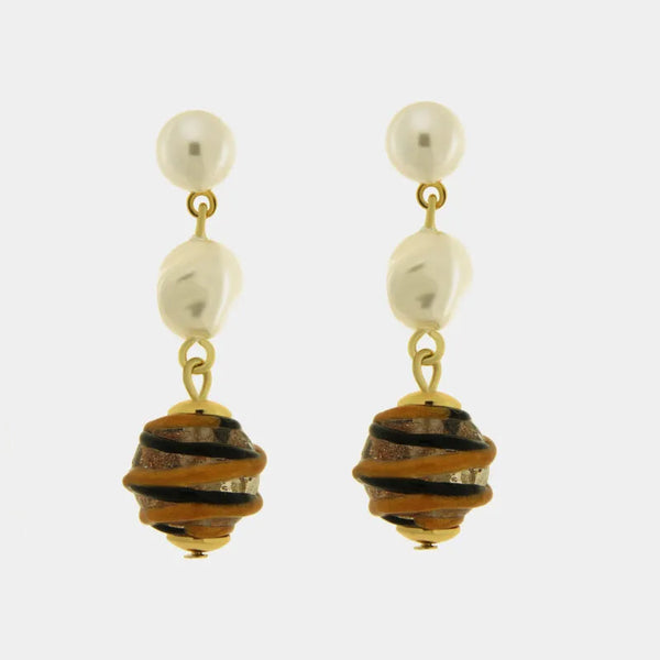 Orecchini in Metallo Sfera dorata, perla occhio di tigre, pendente AMOVENEZIA - gioiello BySimon