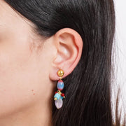 Orecchini in Metallo Petali blu, lilla e azzurro, pendente vivace