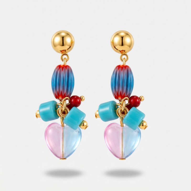 Orecchini in Metallo Petali blu, lilla e azzurro, pendente vivace - BYSIMON gioielli