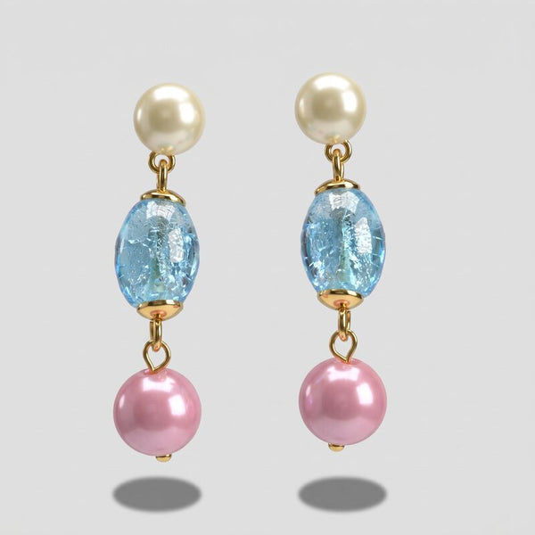 Orecchini in Metallo Gocce azzurro e rosa pastello, pendente delicato - BYSIMON gioielli