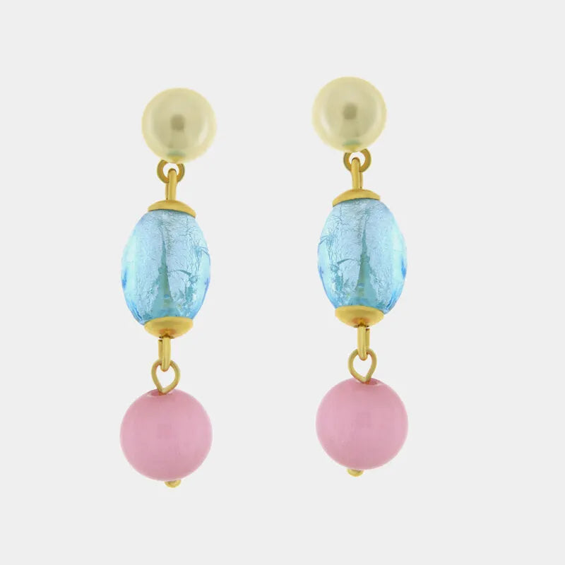 Orecchini in Metallo Gocce azzurro e rosa pastello, pendente delicato