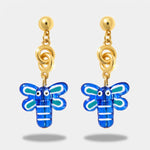 Orecchini in Metallo farfalla blu vivace con charm dorato