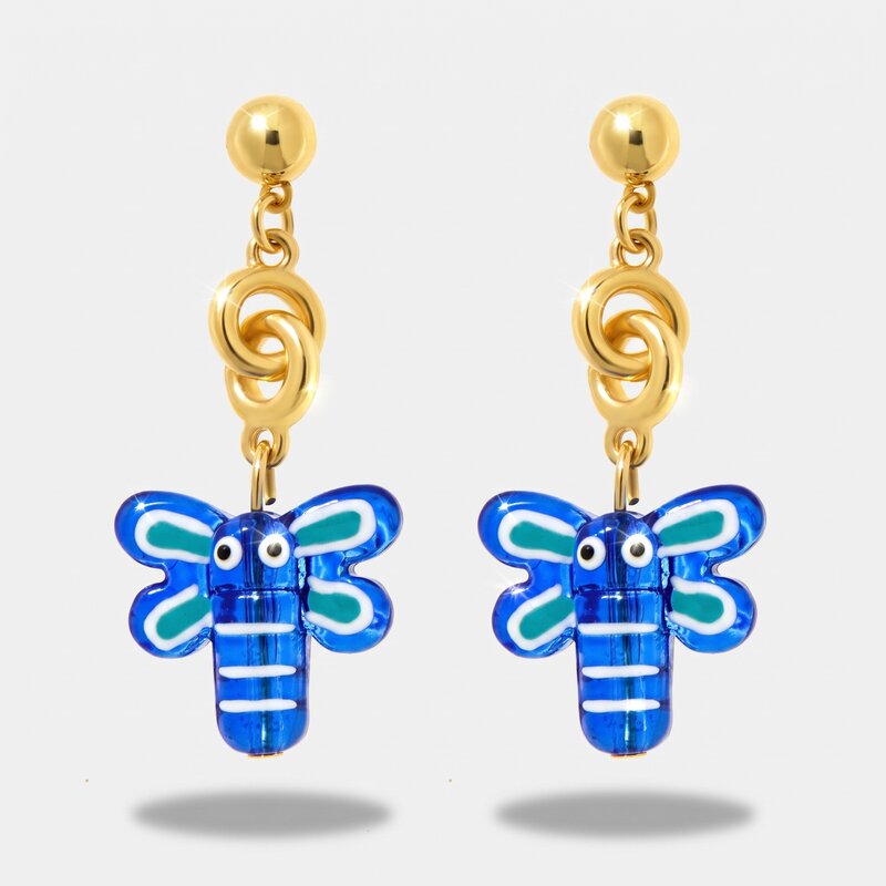 Orecchini in Metallo farfalla blu vivace con charm dorato