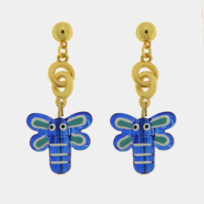 Orecchini in Metallo farfalla blu vivace con charm dorato