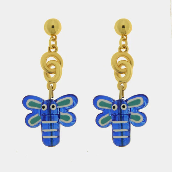 Orecchini in Metallo farfalla blu vivace con charm dorato