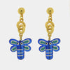 Orecchini in Metallo Farfalla blu vivace, charm dorato, originale