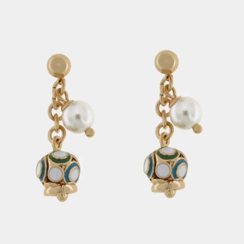 Orecchini in Metallo pendenti con campanella con cerchi multicolore e pietre bianche CAPRI - gioiello BySimon