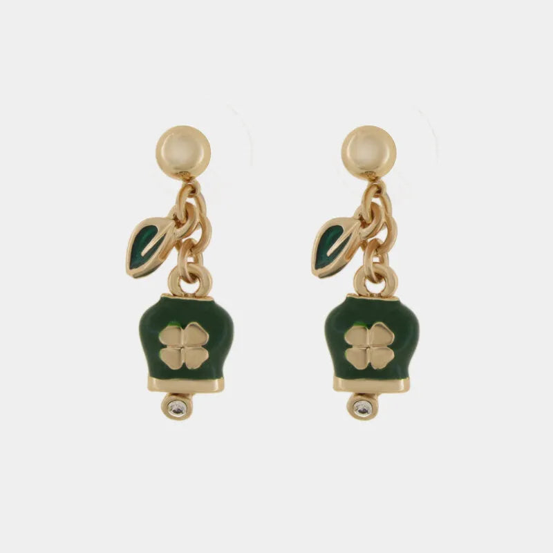 Orecchini in Metallo pendenti con campanella con quadrifoglio portafortuna verde CAPRI - gioiello BySimon