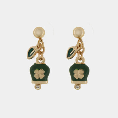 Orecchini in Metallo pendenti con campanella con quadrifoglio portafortuna verde CAPRI - gioiello BySimon