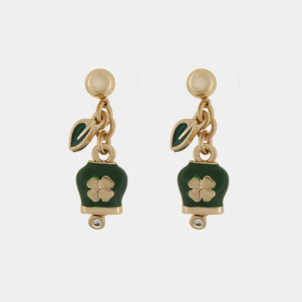Orecchini in Metallo pendenti con campanella con quadrifoglio portafortuna verde CAPRI - gioiello BySimon