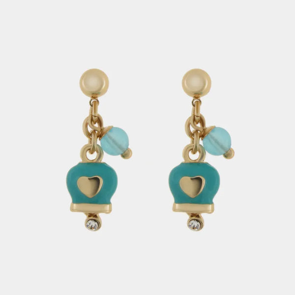 Orecchini in Metallo pendenti azzurri con campanella con design a cuore - BYSIMON gioielli