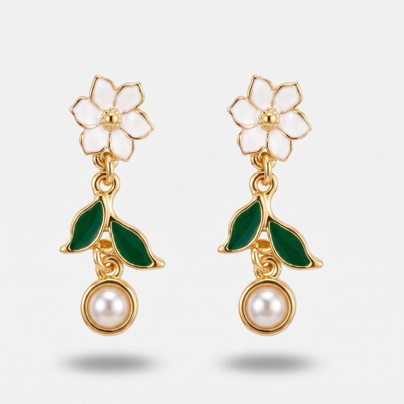 Orecchini in Metallo fiore bianco goccia pendente