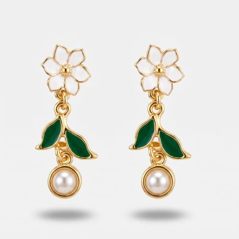 Orecchini in Metallo fiore bianco goccia pendente
