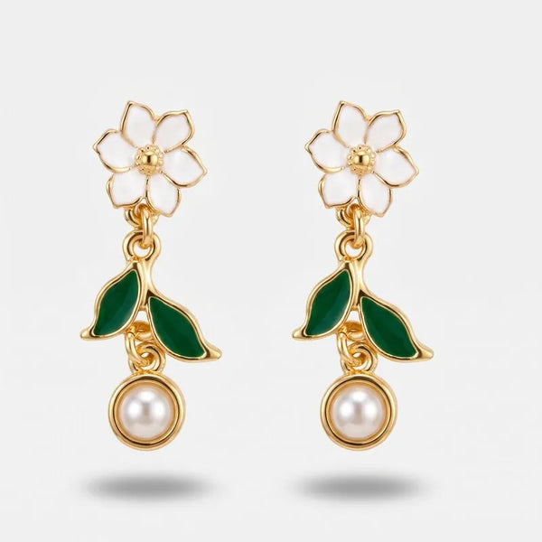 Orecchini in Metallo fiore bianco goccia pendente