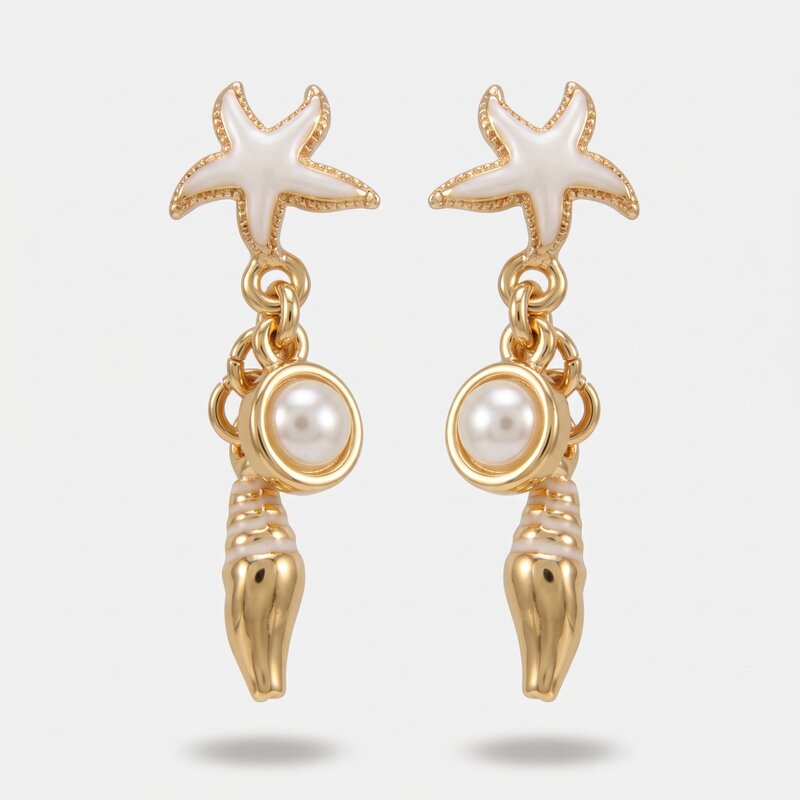 Orecchini con conchiglie e stelle marine bianche | collana con conchiglie | BYSIMON