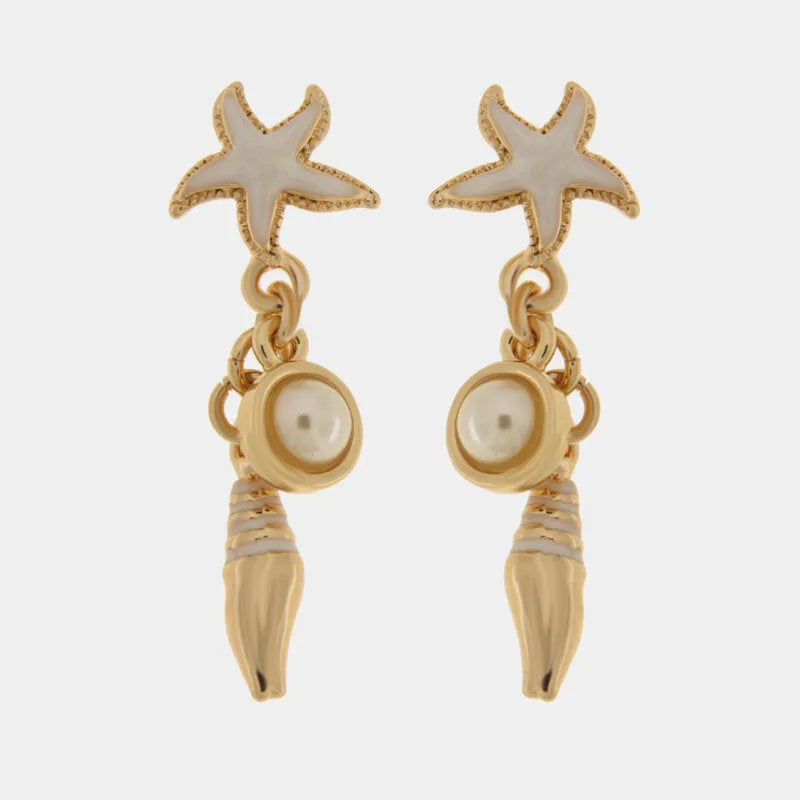 Orecchini in Metallo pendenti con conchiglie e stelle marine bianche BYS - gioiello BySimon