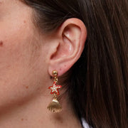 Orecchini in Metallo pendenti con conchiglie e stelle marine rosse