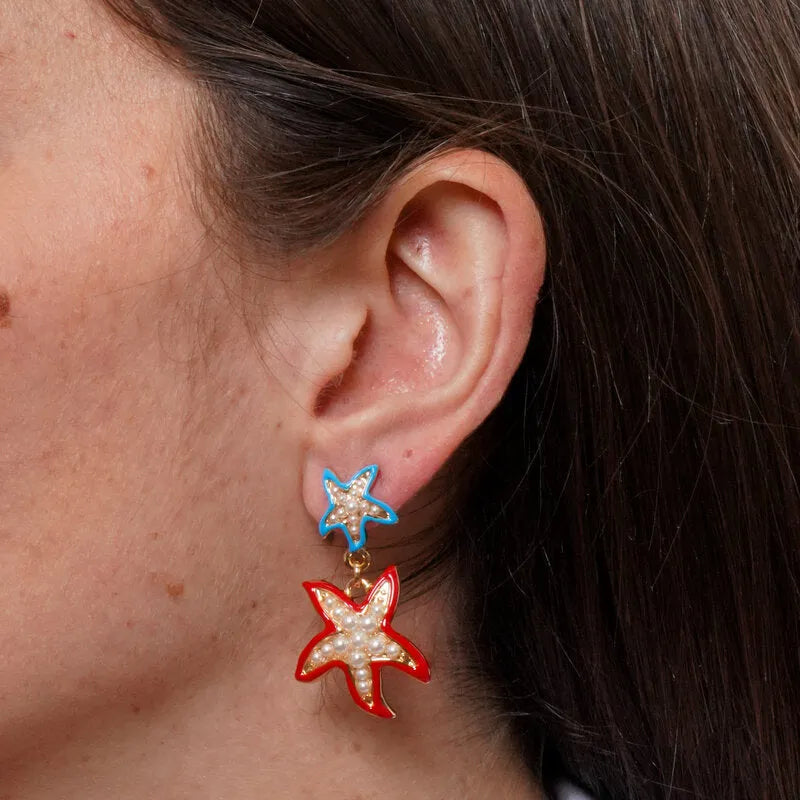 Orecchini in Metallo pendenti con stelle marine colorate BYS - gioiello BySimon