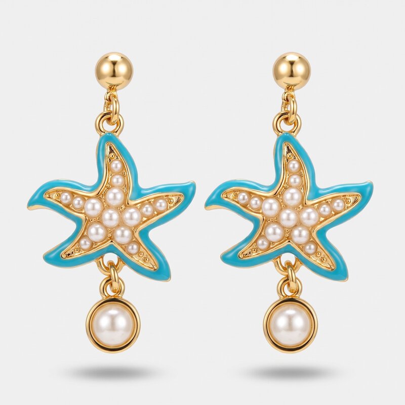 Orecchini in Metallo pendenti con stelle marine e pietre bianche BYS - gioiello BySimon