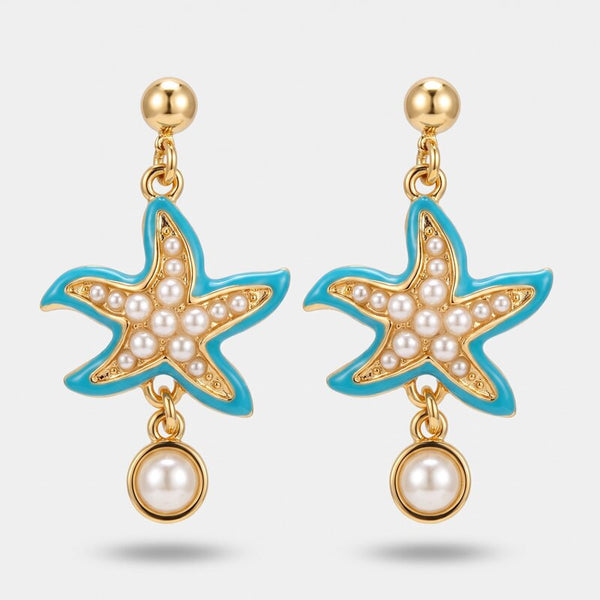 Orecchini in Metallo pendenti con stelle marine e pietre bianche BYS - gioiello BySimon