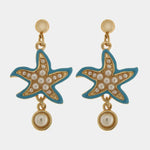 Orecchini in Metallo pendenti con stelle marine e pietre bianche BYS - gioiello BySimon