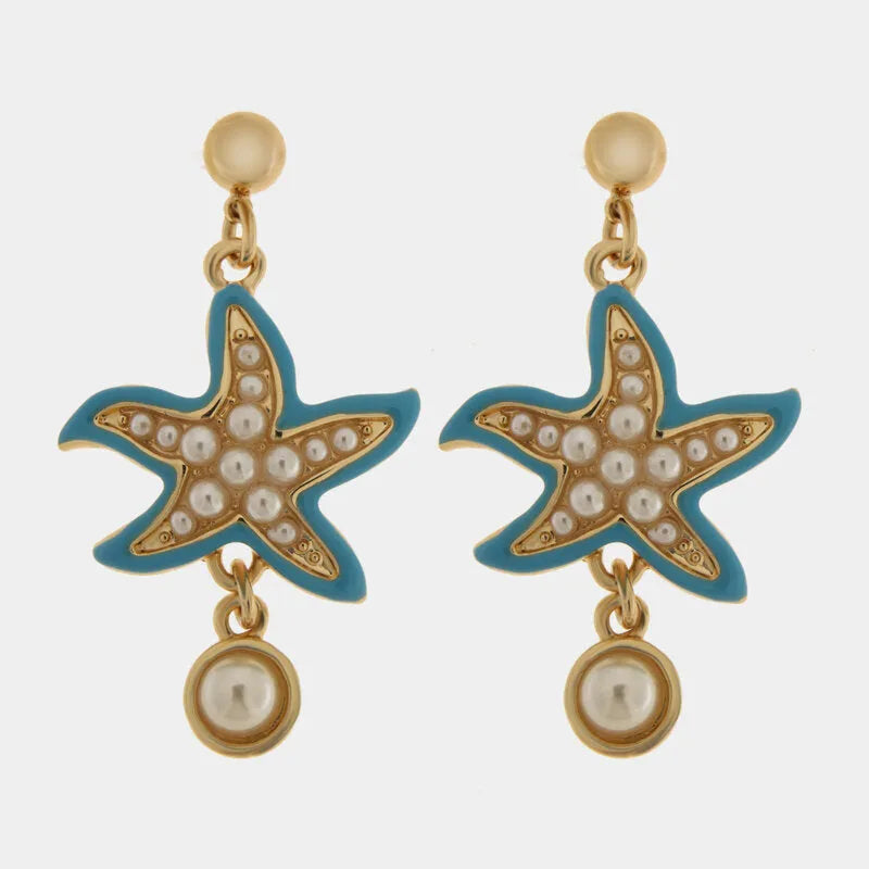 Orecchini in Metallo pendenti con stelle marine e pietre bianche BYS - gioiello BySimon