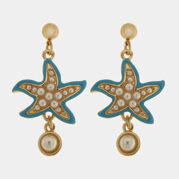Orecchini in Metallo pendenti con stelle marine e pietre bianche BYS - gioiello BySimon