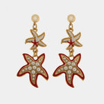 Orecchini in Metallo pendenti con stelle marine smaltate bianche e rosse con pietre BYS - gioiello BySimon