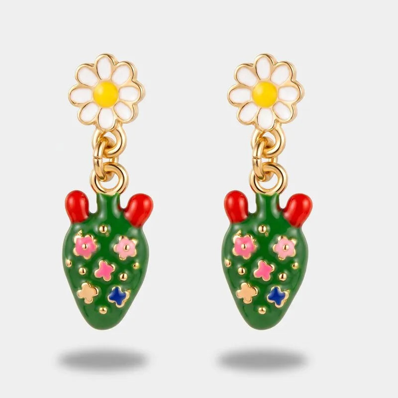 Orecchini in Metallo fico d'india impreziosito da fiori e margherite