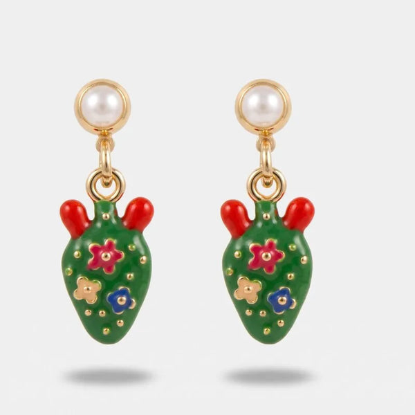 Orecchini in Metallo fico d'india impreziosito da fiori