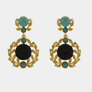 Orecchini in Metallo Pendenti barocchi pietra nera turchese