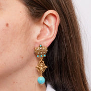 Orecchini in Metallo Pendenti corona dorata perla