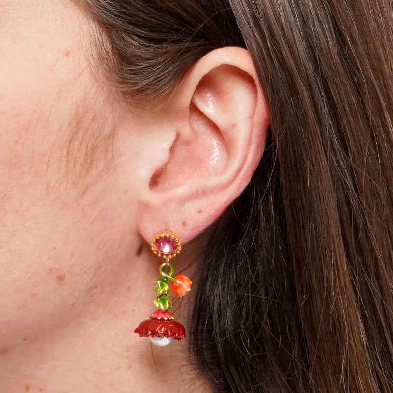 Orecchini in Metallo Pendenti fiore rosso
