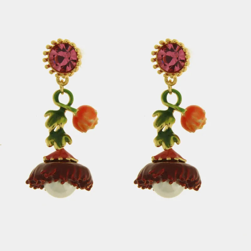Orecchini in Metallo Pendenti fiore rosso