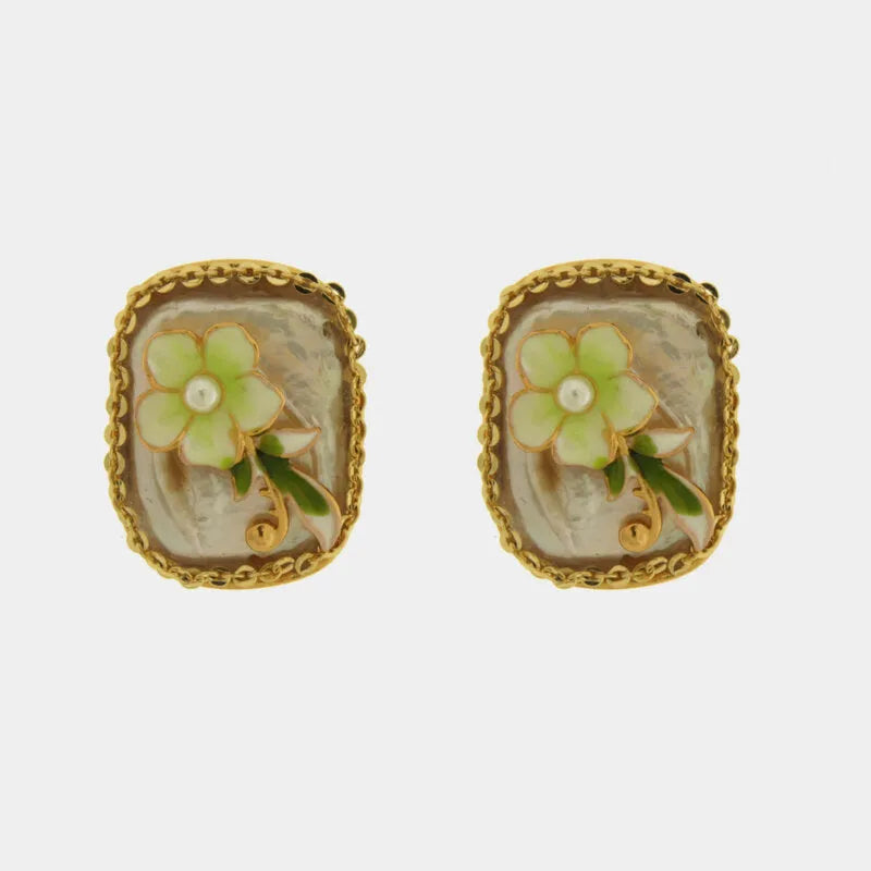 Orecchini in Metallo quadrati con fiore centrale stile