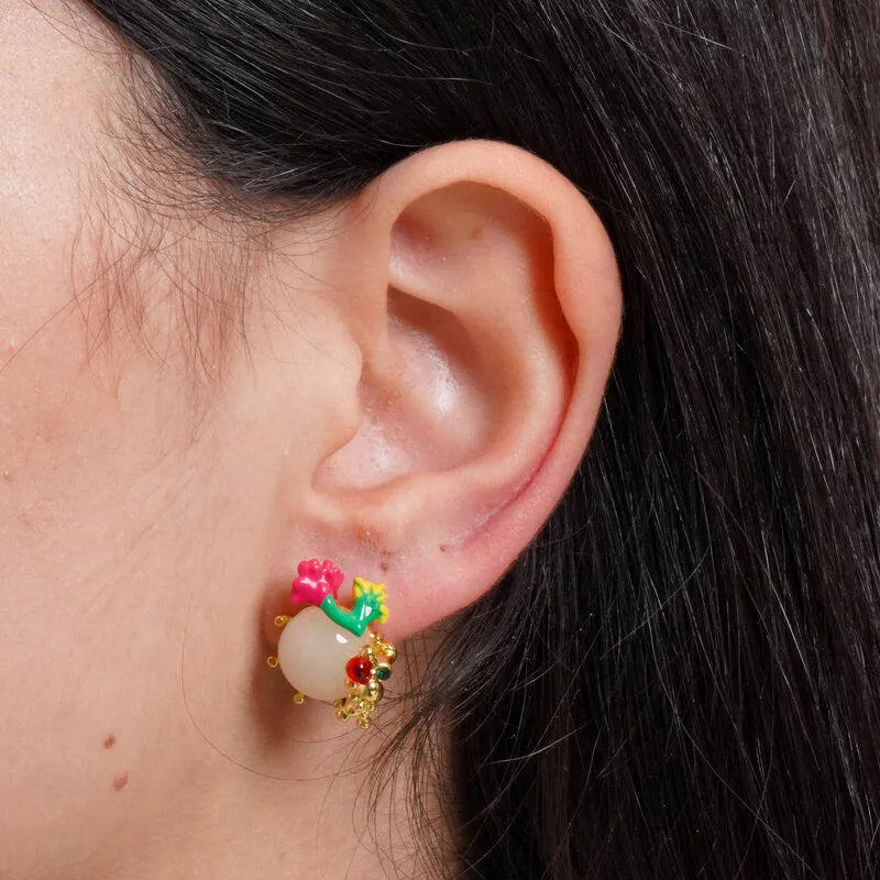 Orecchini in Metallo Pendenti fiori rossi dorati stile