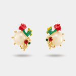 Orecchini in Metallo Pendenti fiori rossi dorati stile - BYSIMON gioielli