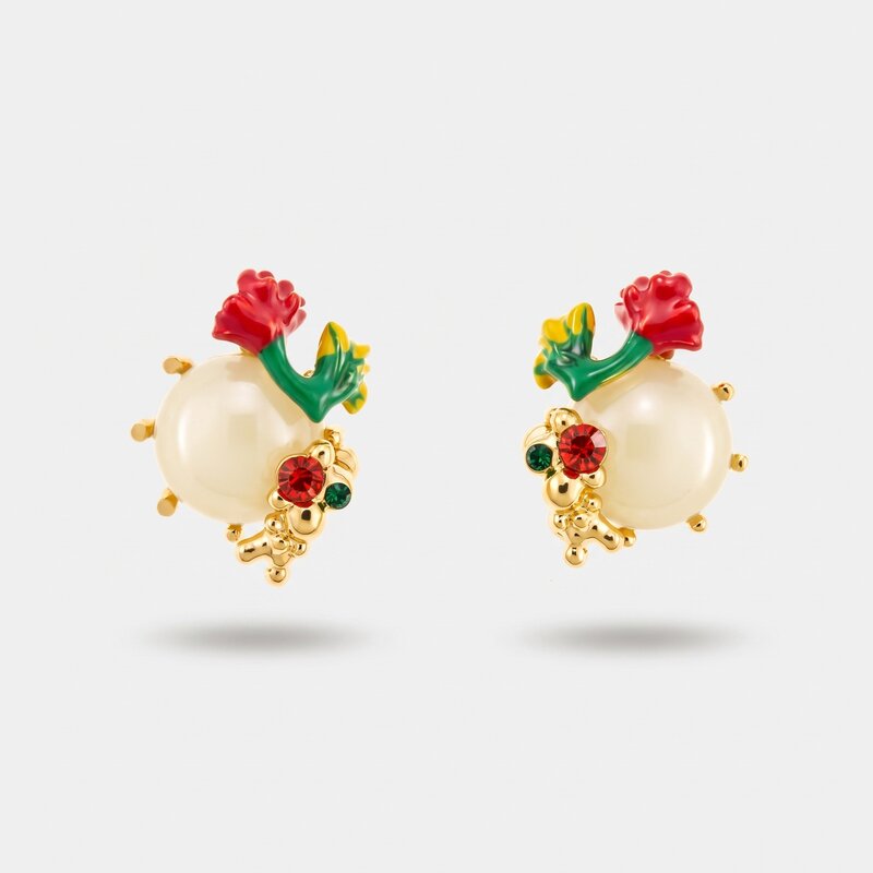 Orecchini in Metallo Pendenti fiori rossi dorati stile - BYSIMON gioielli