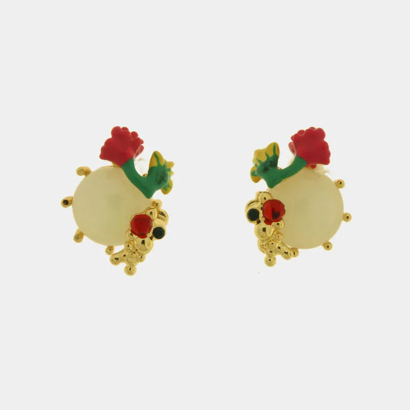 Orecchini in Metallo Pendenti fiori rossi dorati stile