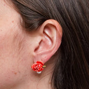 Orecchini in Metallo Pendenti rose rosse placcati oro