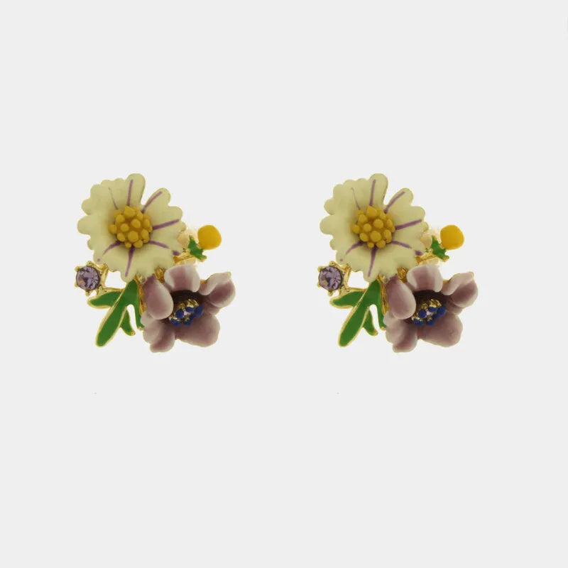 Orecchini in Metallo Pendenti margherita dorata fiore bianco