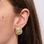 Orecchini in Metallo Bottone tondo dorato pietra verde