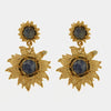 Orecchini in Metallo Pendenti girasole dorato pietra blu scuro