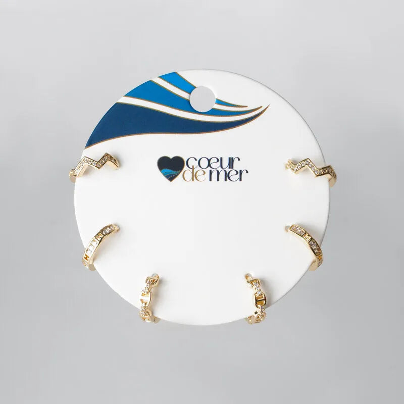 Orecchini in Metallo Set da sei dorato cerchietti zig zag e catena
