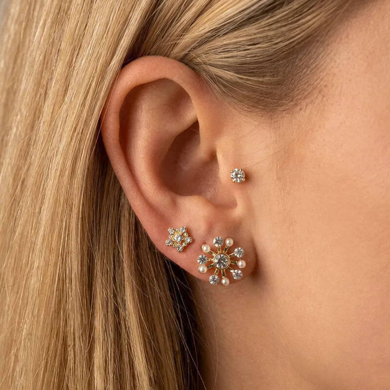 Orecchini in Metallo Set da sei dorato fiori e cristalli