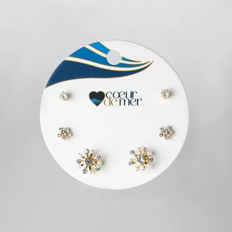 Orecchini in Metallo Set da sei dorato fiori e cristalli